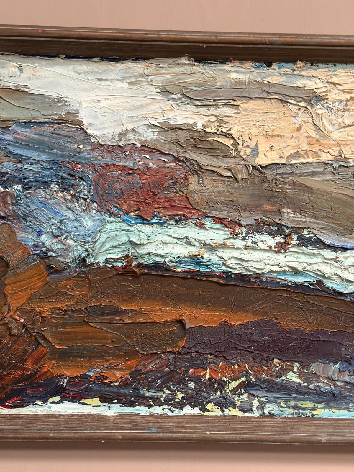 Original Swedish Oil on Canvas – “Abstract Composition”  – Vintage & Framed – 76 × 37 cm (29.9" × 14.6")