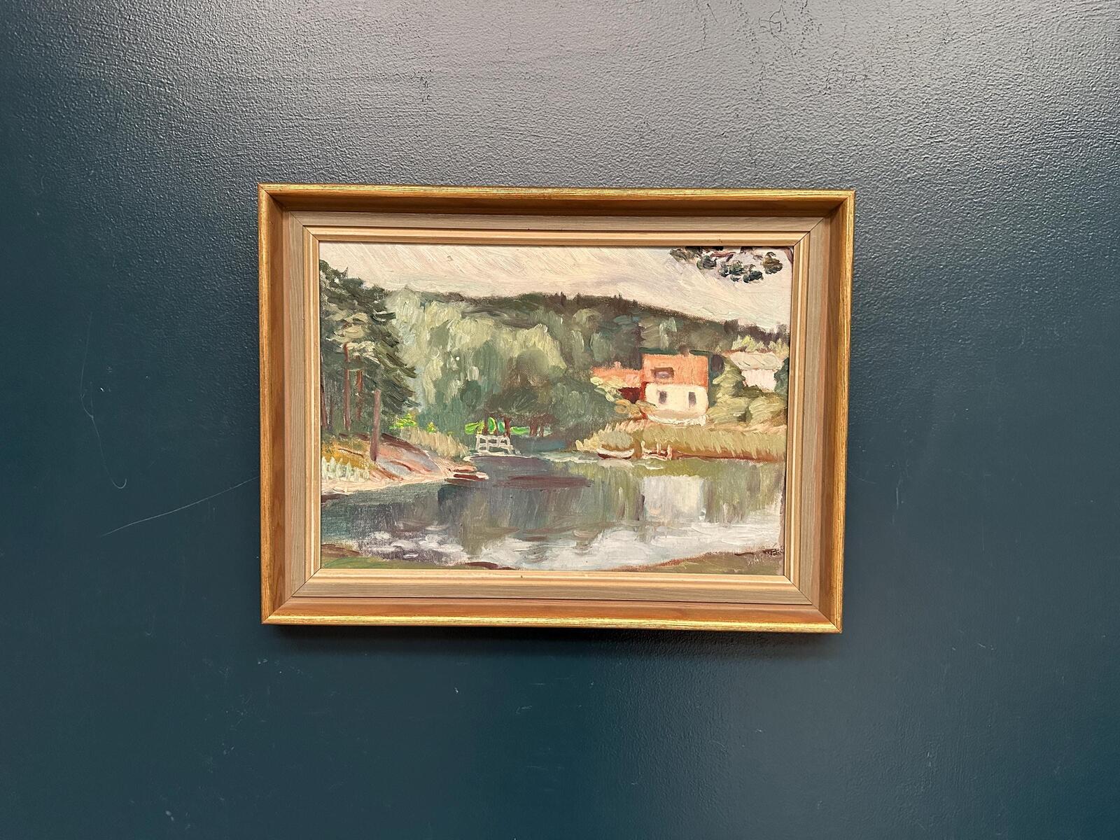“Lake with Houses” by G. Arner