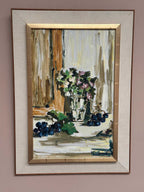 Original Swedish Oil on Canvas – “Still Life with Flowers and Grapes” by Aldo Altomare – Vintage & Framed – 64 × 46 cm (25.2" × 18.1")