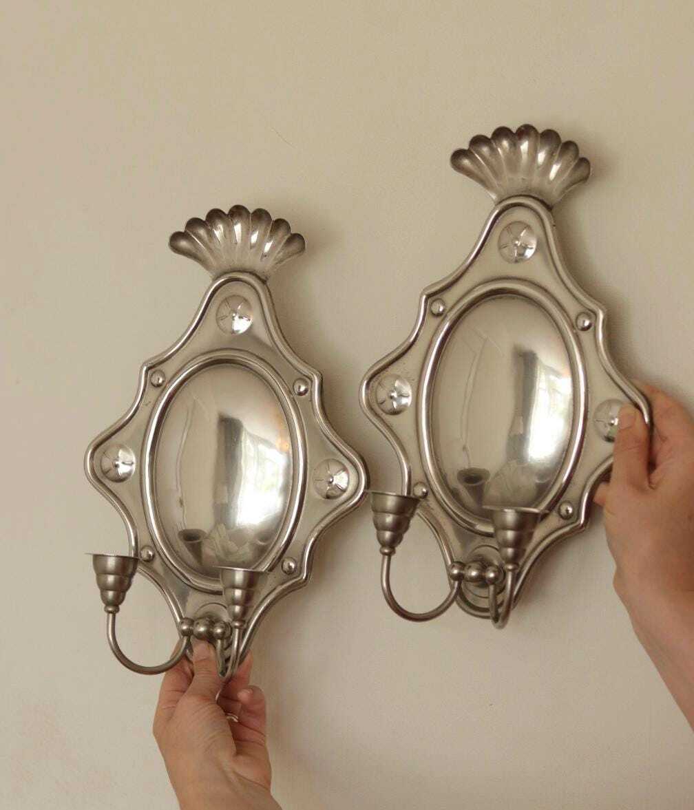 Pair Of Mid Century Swedish Pewter Sconces