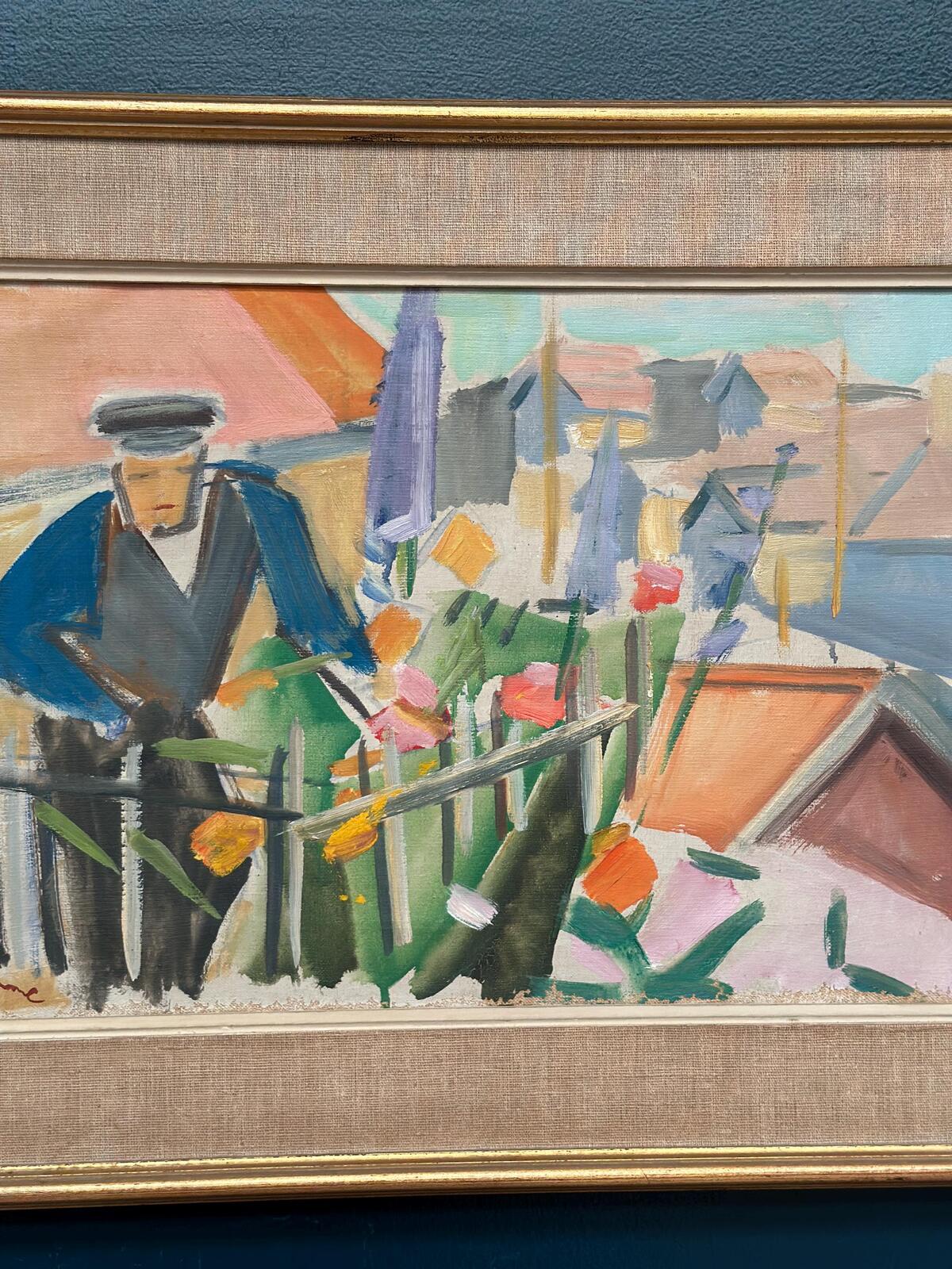 “Figure by a Fence with Flowers” by Carl Gunne