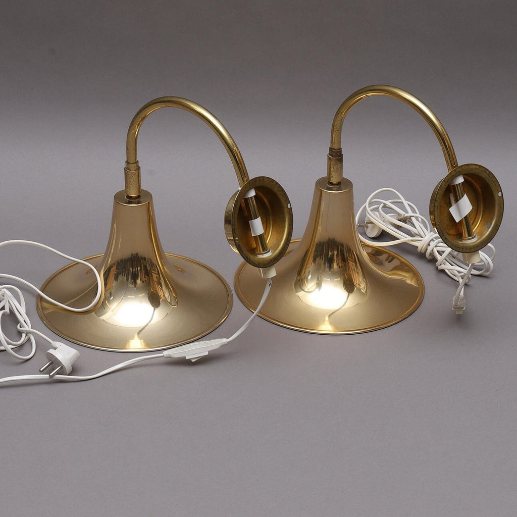 Danish 1960's Pair of Statement Trump Shape Lights in Brass, designed by Börje Claes for Norlett Elit.