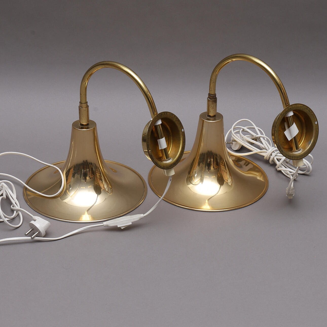 Danish 1960's Pair of Statement Trump Shape Lights in Brass, designed by Börje Claes for Norlett Elit.