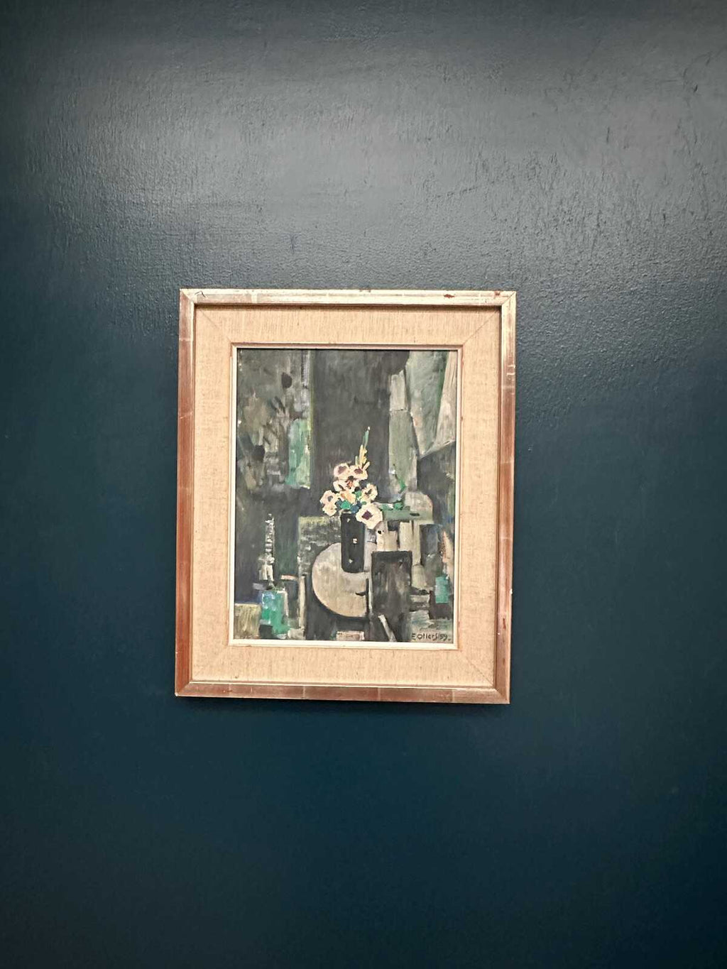 “White Blossom in Black Vase” by Edvin Ollers