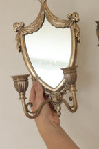 Pair of  Vintage Double Arm Italian Brass Sconces with Mirror