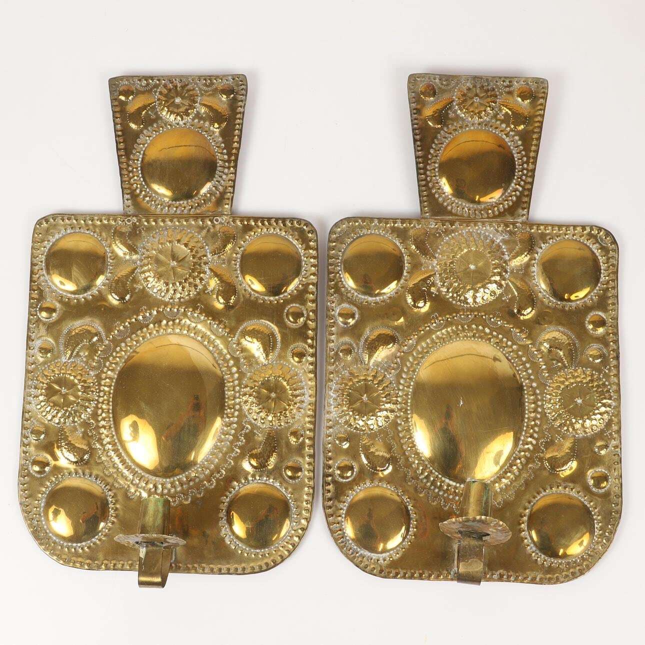 Pair Large baroque Style Mid Century Swedish Brass Sconces