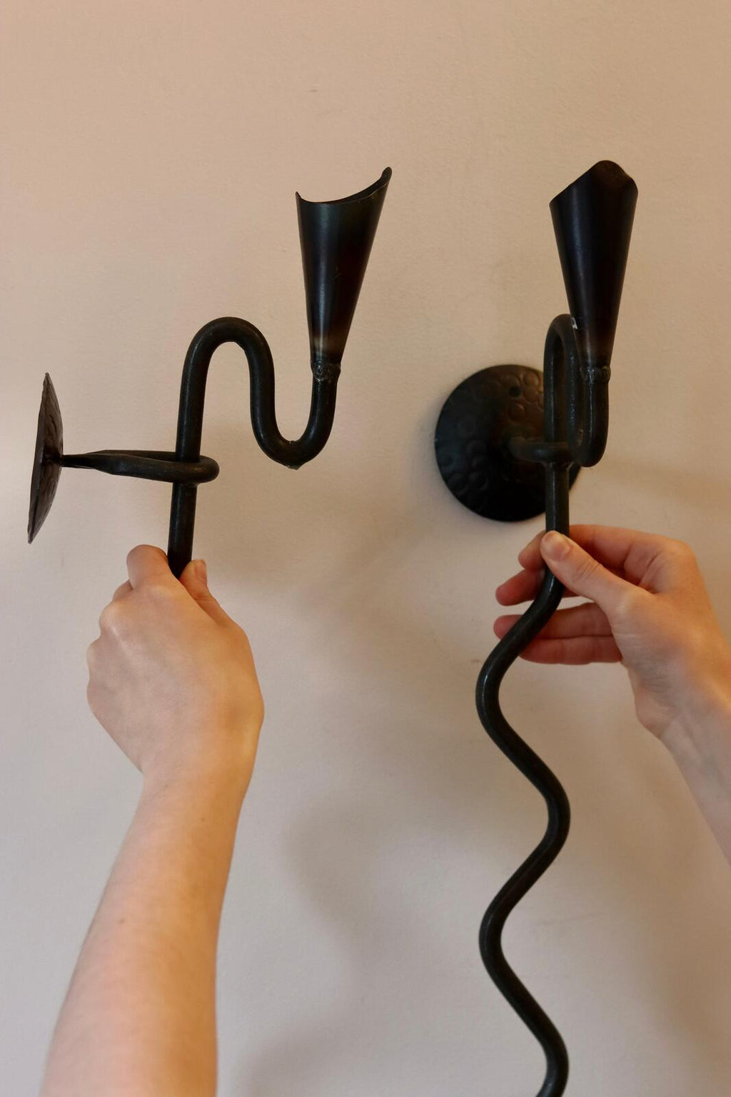 Pair of Mid-Century-Swedish Sconces with Black Coating with Rustic finish