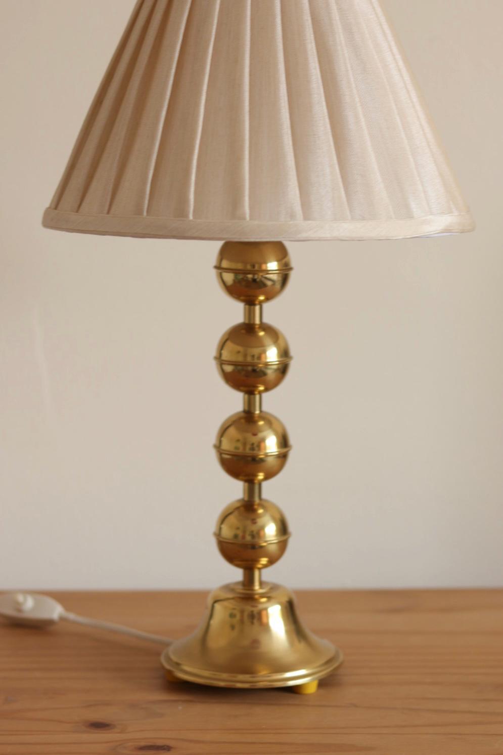 Pair of Vintage Swedish Brass Bobbin Table Lamp By Aneta