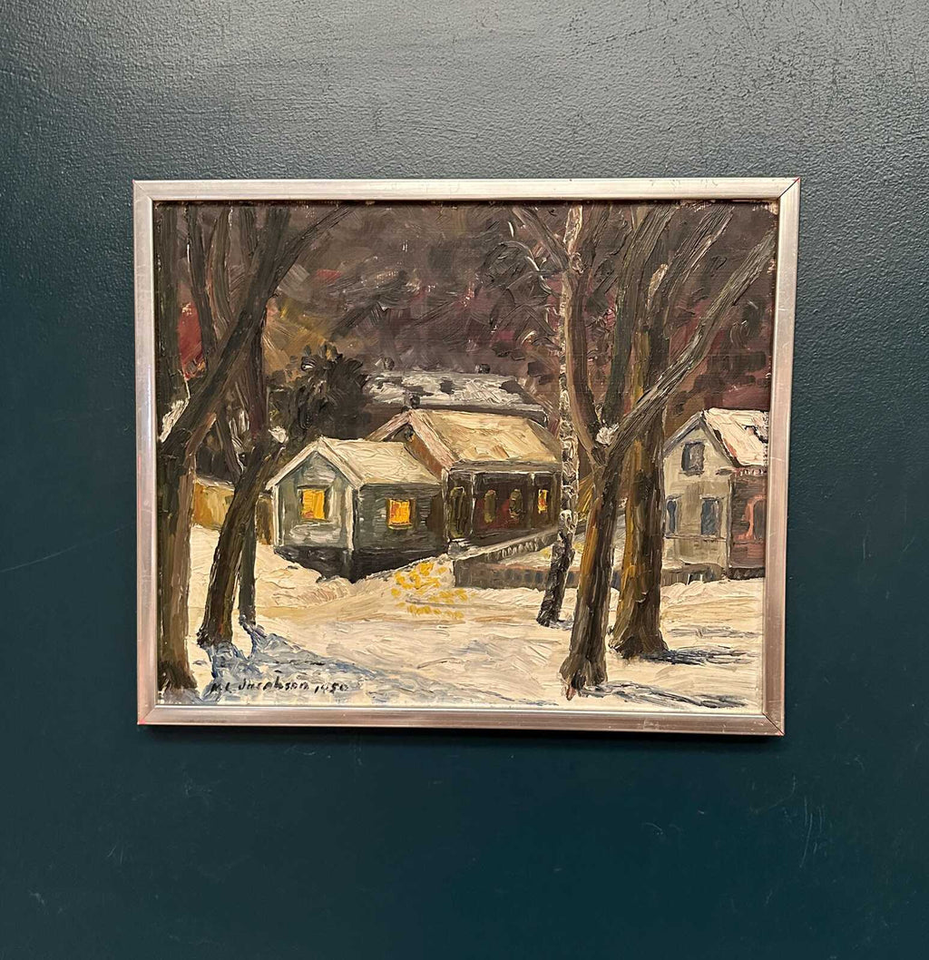 “Winter Landscape with House” by M. L. Jacobson