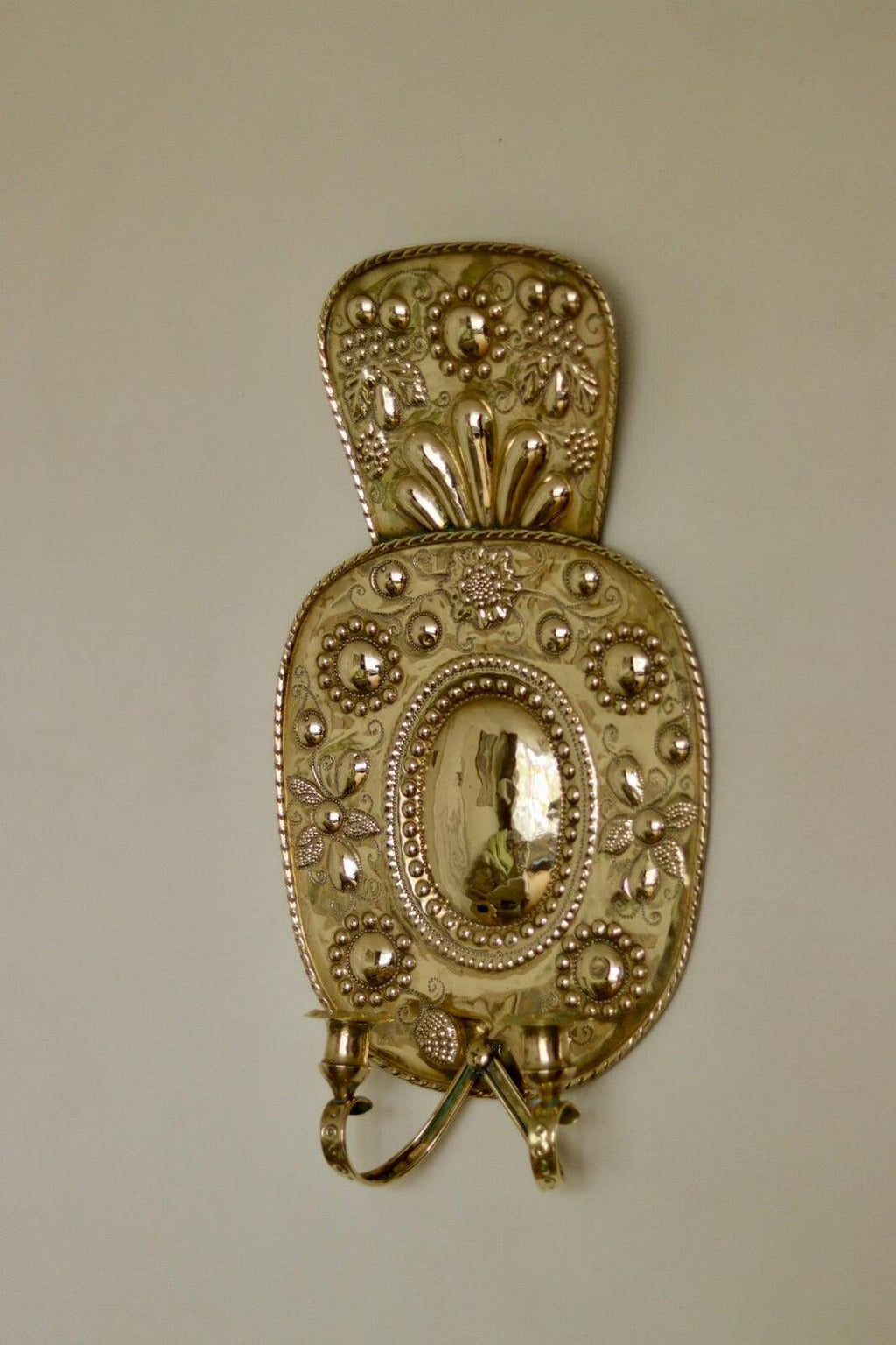Pair Large baroque Style Mid Century Swedish Brass Sconces