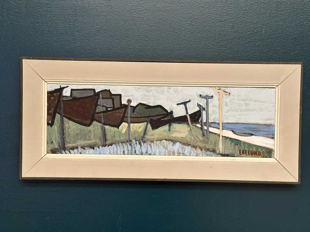 “Coastal Landscape with Beached Boats” by Ivar Ekelund (1908–2002)