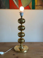 Tall Swedish Brass Bobbin lamps by Aneta