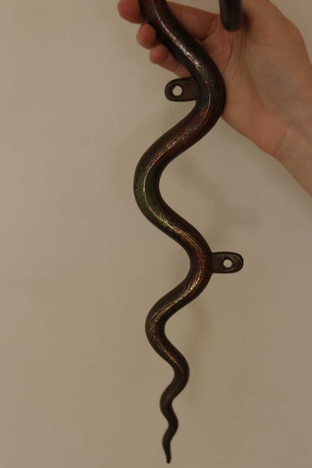 Pair of Egyptian Revival Style Engraved Brass Enameled Cobra Sconces