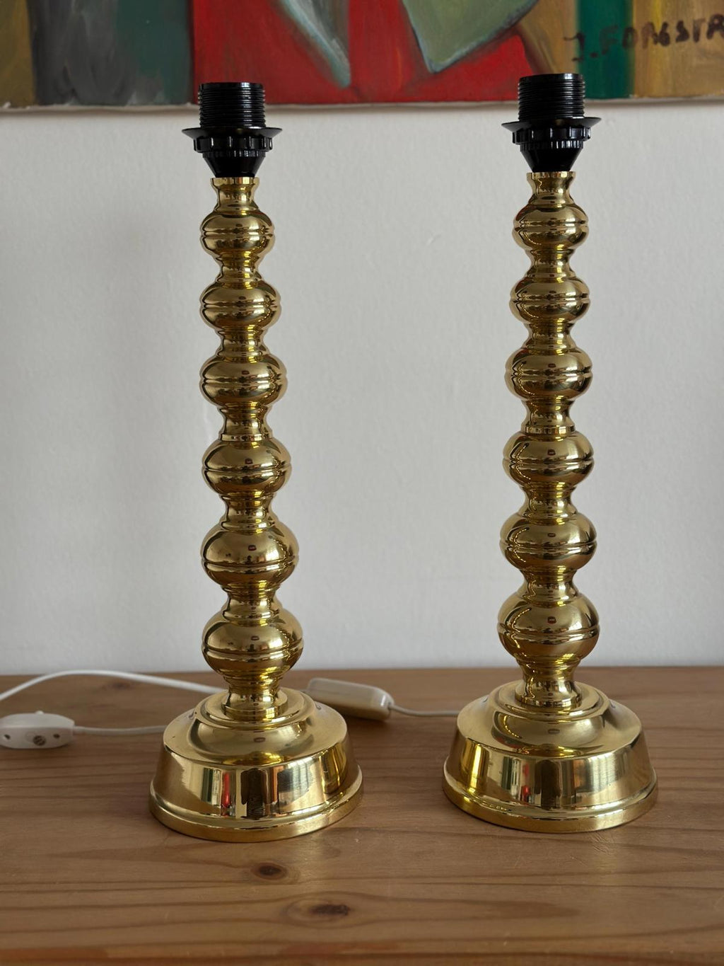 Pair of Mid Century Swedish Brass Lamps by Enco
