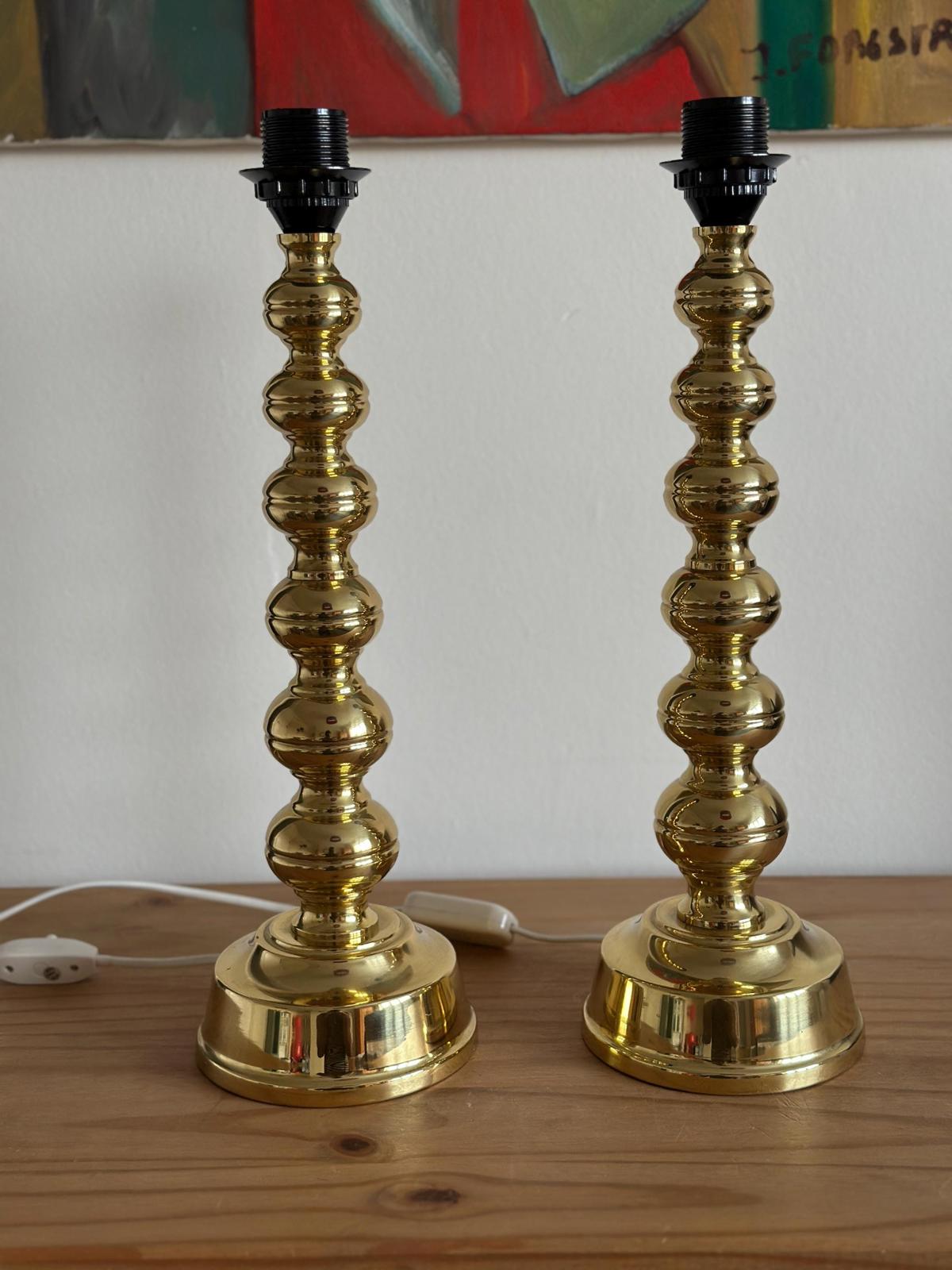 Pair of Mid Century Swedish Brass Lamps by Enco