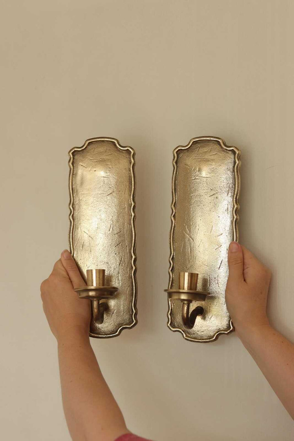 Pair Of Mid Century Style Swedish Brass Sconces by Scandia