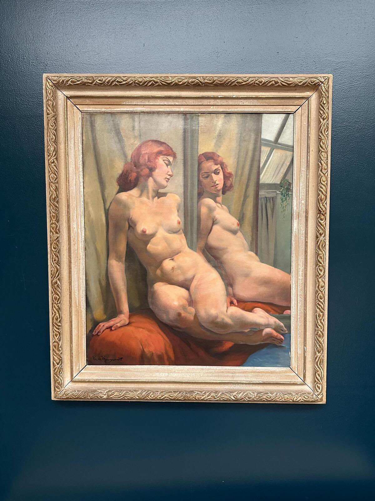 Sittande kvinna vid spegel By Philippe de Rougemont (1891–1965)