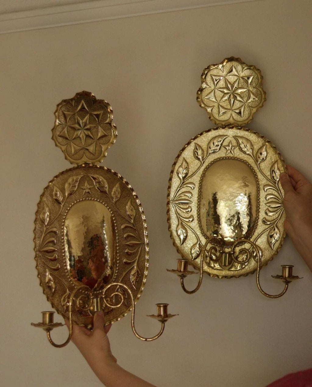 1945's Pair Of Mid Century Swedish Brass Sconces Double Arm