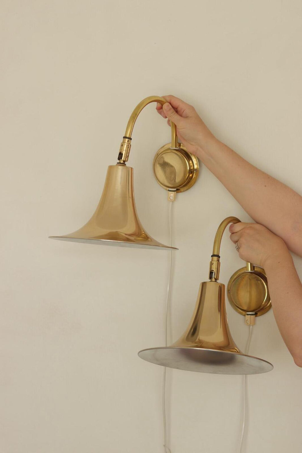 Danish 1960's Pair of Statement Trump Shape Lights in Brass, designed by Börje Claes for Norlett Elit.