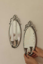 Pair of Mid Century Swedish Pewter Sconces with Mirror By Svenskt - Tenn