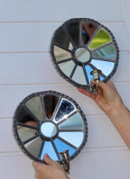Pair of Vintage Sun Mirror Sconces in Pewter by Klöva Hallar