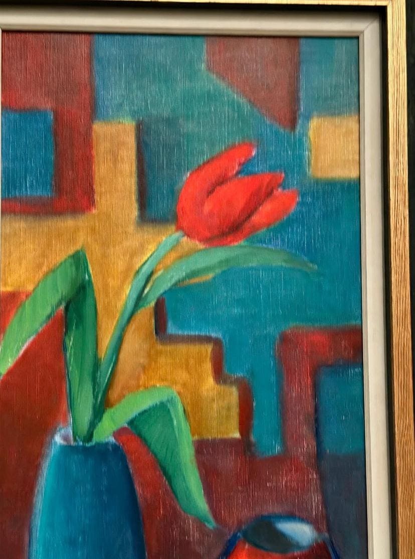 “Tulips in Blue Vase” by Hugo Olsson