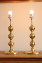 1970's Pair of Brass Bobbin Table lamps
