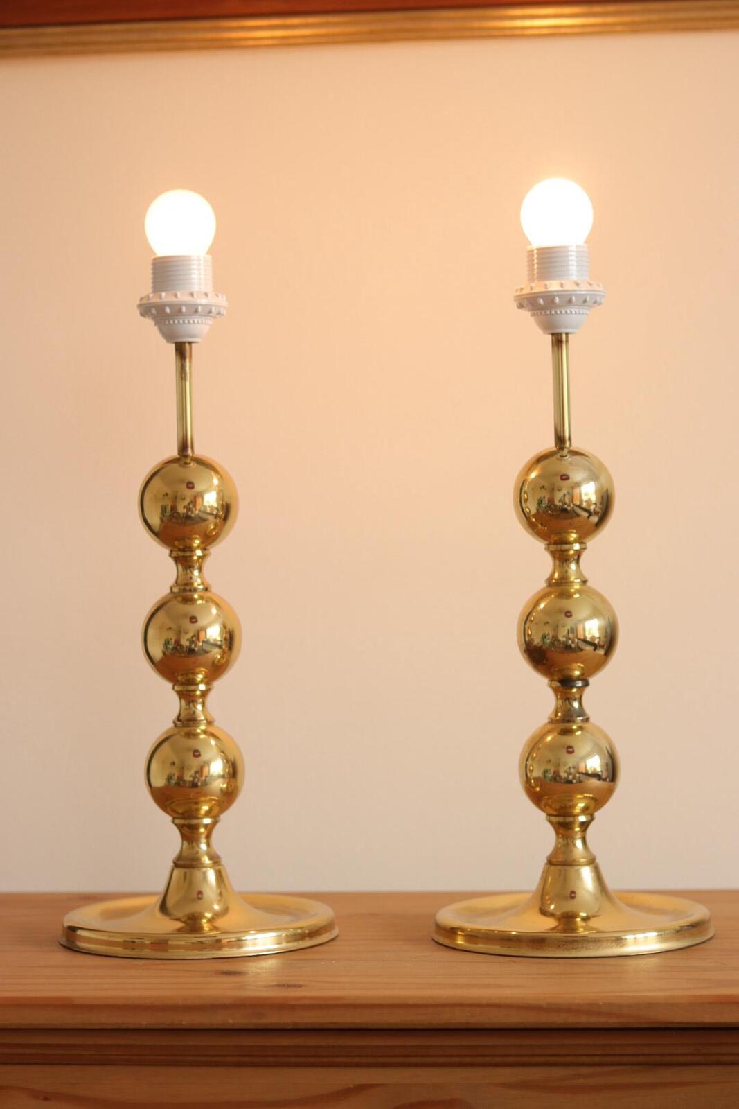 1970's Pair of Brass Bobbin Table lamps