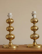 Pair of Swedish Brass Bobbin Table lamp by NAFA Nybro Armaturfabrik AB