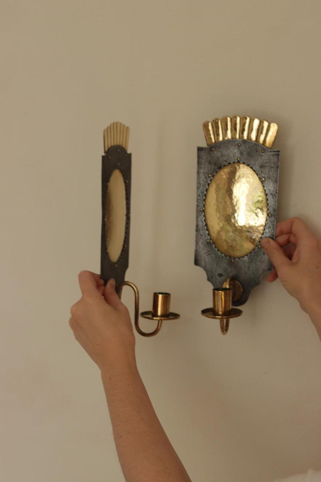 Pair Of Mid Century Swedish Brass  and Metal Sconces