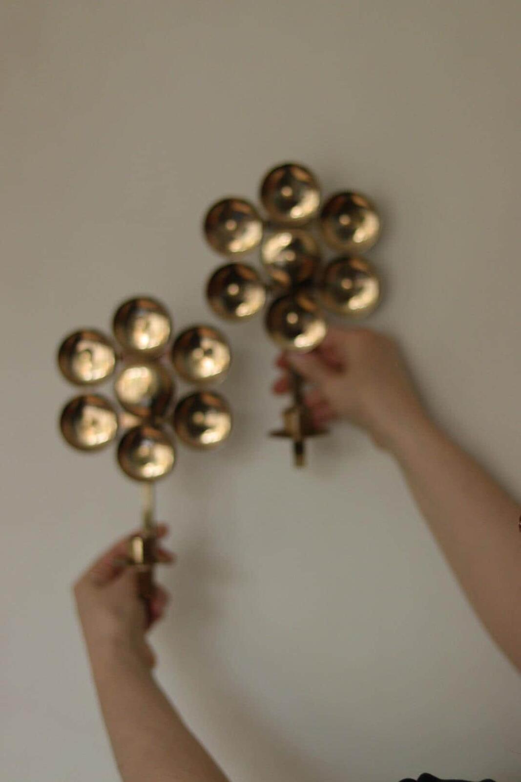 Pair of Mid-Century Sweden Brass Sconces By Kee Mora