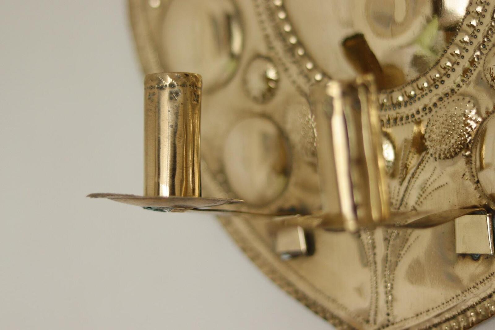 Pair Large baroque Style Mid Century Swedish Brass Sconces