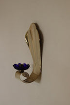 Pair of Vintage Brass Sconces With blue Flower Shape Bobeche (drip tray)
