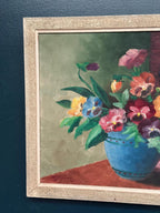 “Pansies in Blue Vase” by G. Stränz