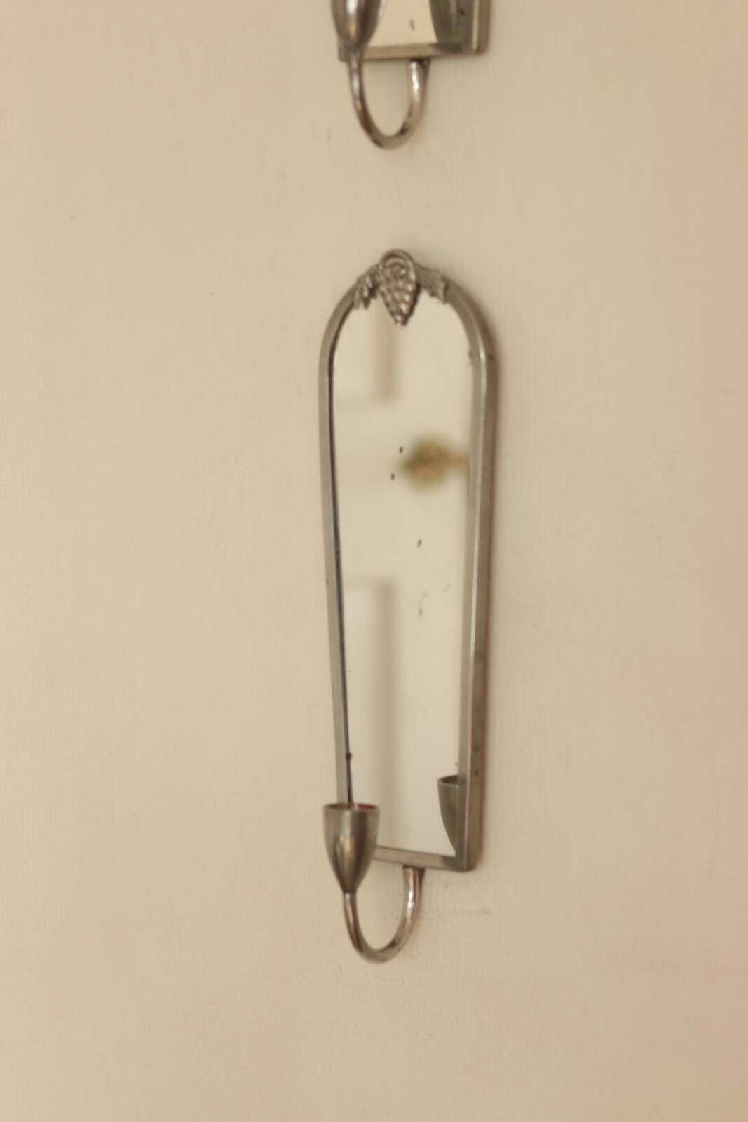 Pair of Mid Century Swedish Pewter Sconces with Mirror
