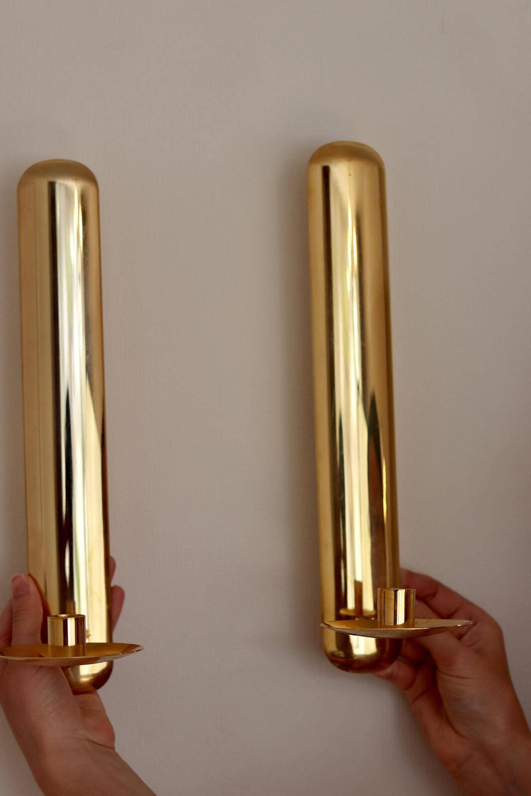 Pair Of Mid Century Swedish Gold Plated Brass Sconces by Scandia