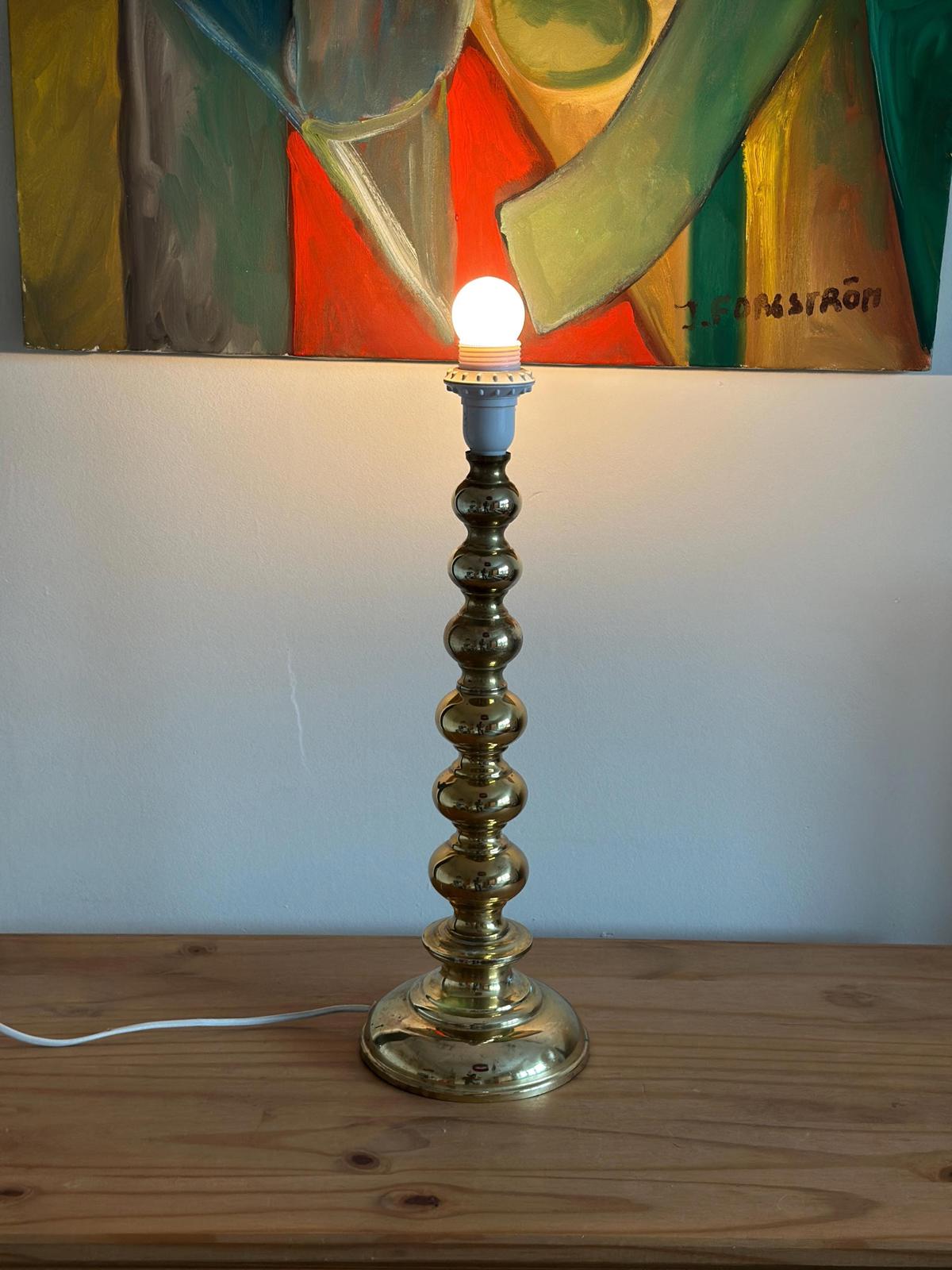 Tall Swedish Brass Bobbin lamps by Aneta