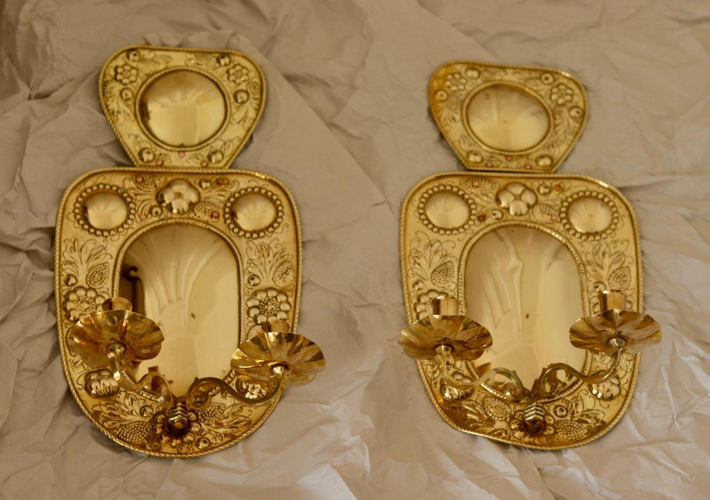 Baroque Style  Mid-Century Brass Swedish Sconces