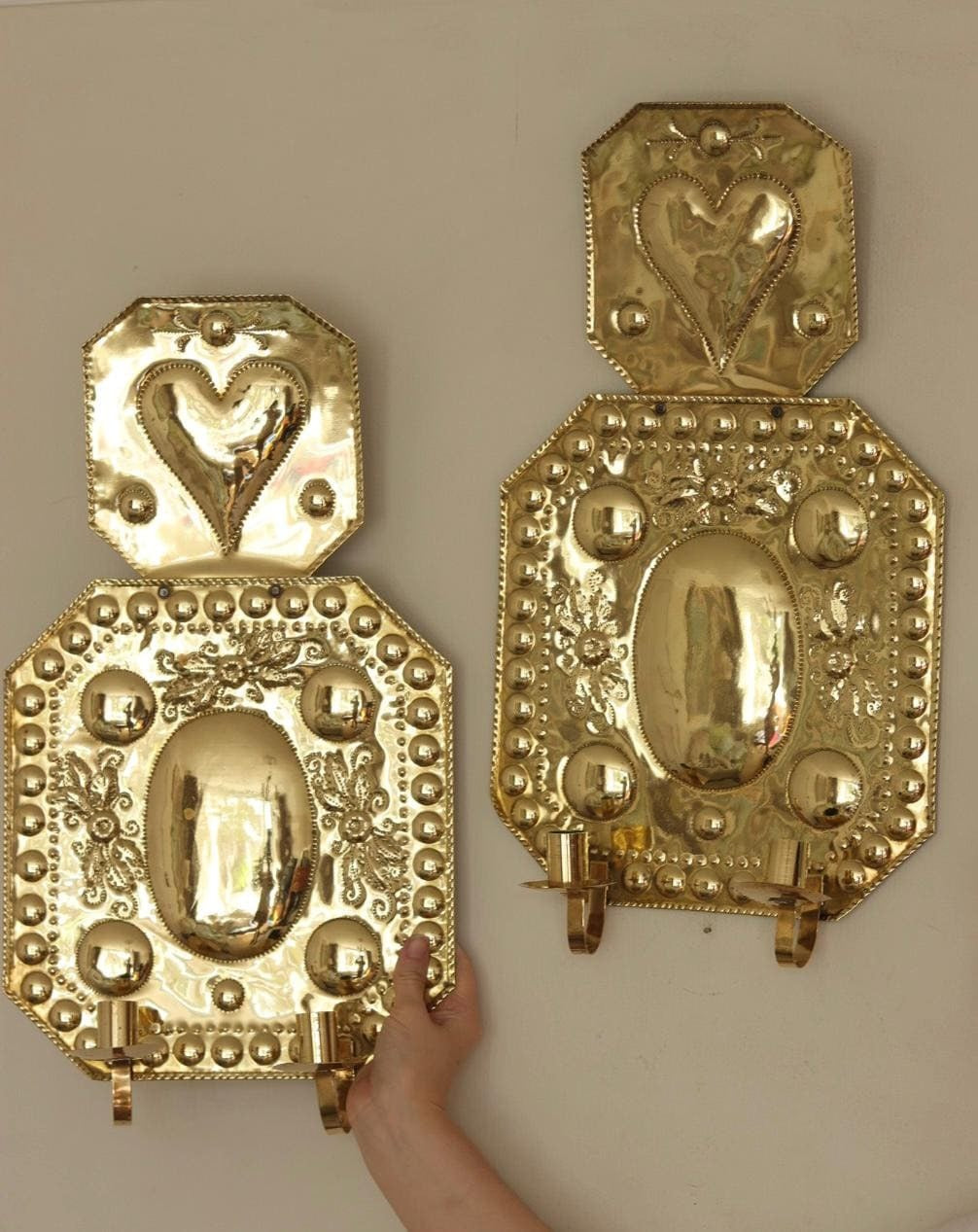 Large Baroque Style  Mid-Century Double Arms Brass Swedish Sconces