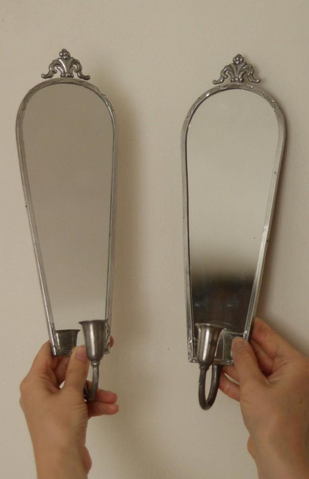 Pair of Mid Century Swedish Pewter Sconces with Mirror By Svenskt - Tenn