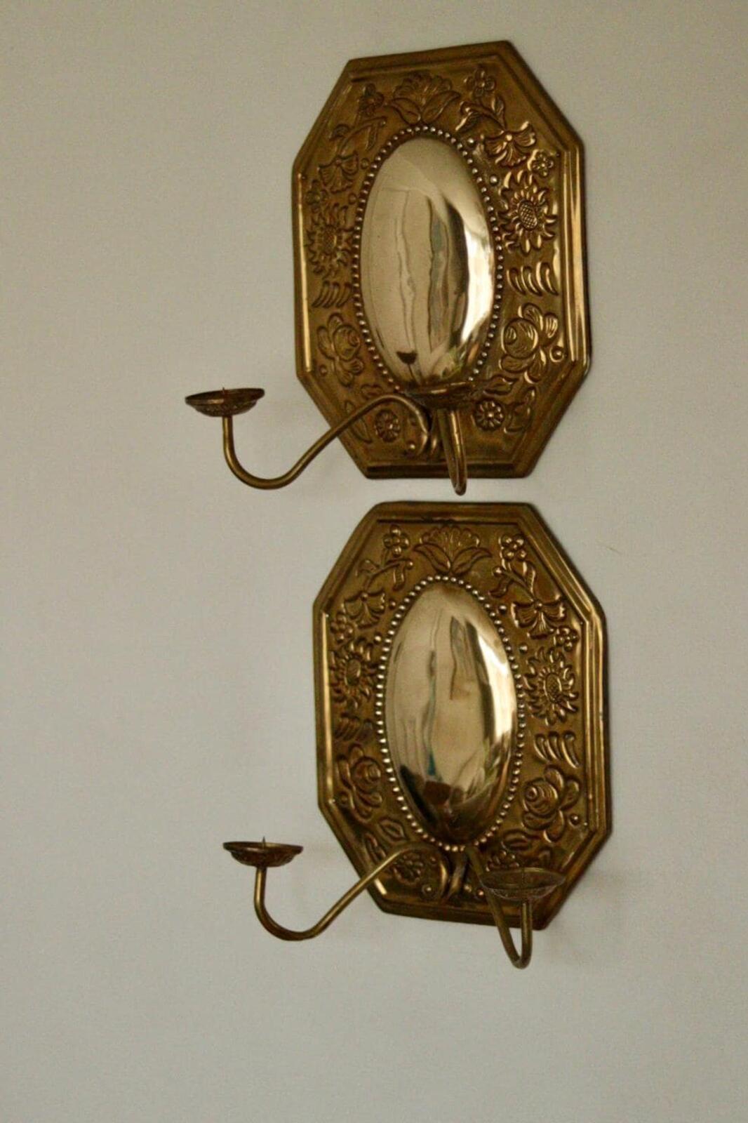 Pair of Mid-Century Swedish Brass Octagonal Double Arm Sconces