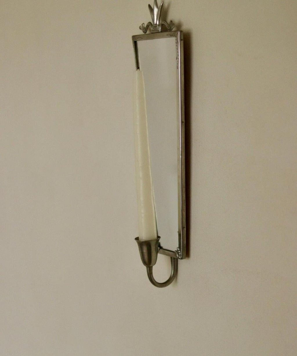 Pair of Mid Century Swedish Pewter Sconces with Mirror