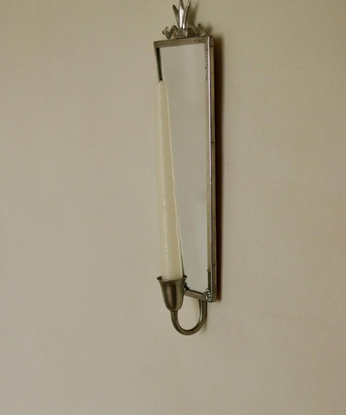 Pair of Mid Century Swedish Pewter Sconces with Mirror