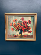 “Red Poppies in Blue Vase” by C. Horst