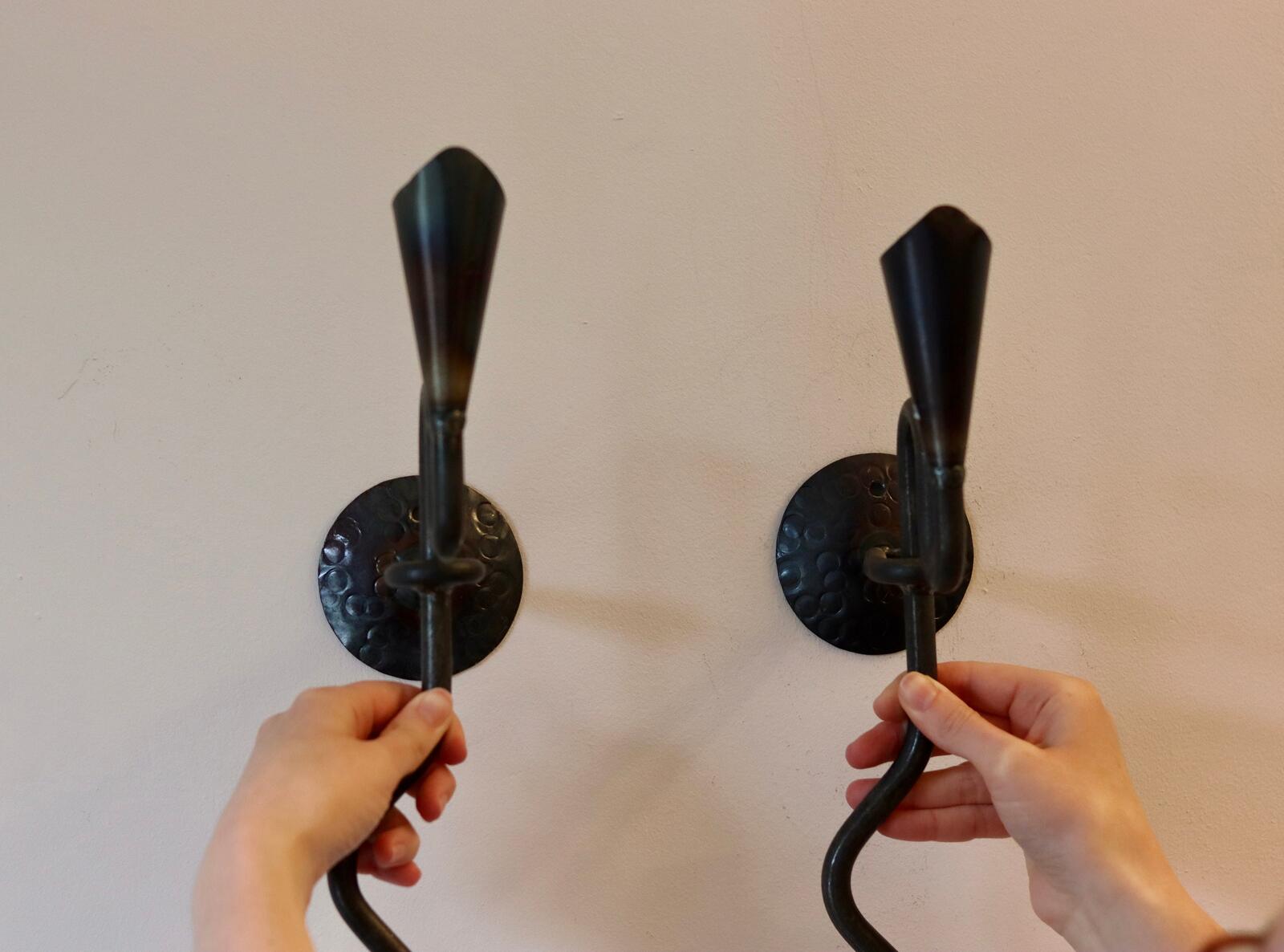 Pair of Mid-Century-Swedish Sconces with Black Coating with Rustic finish