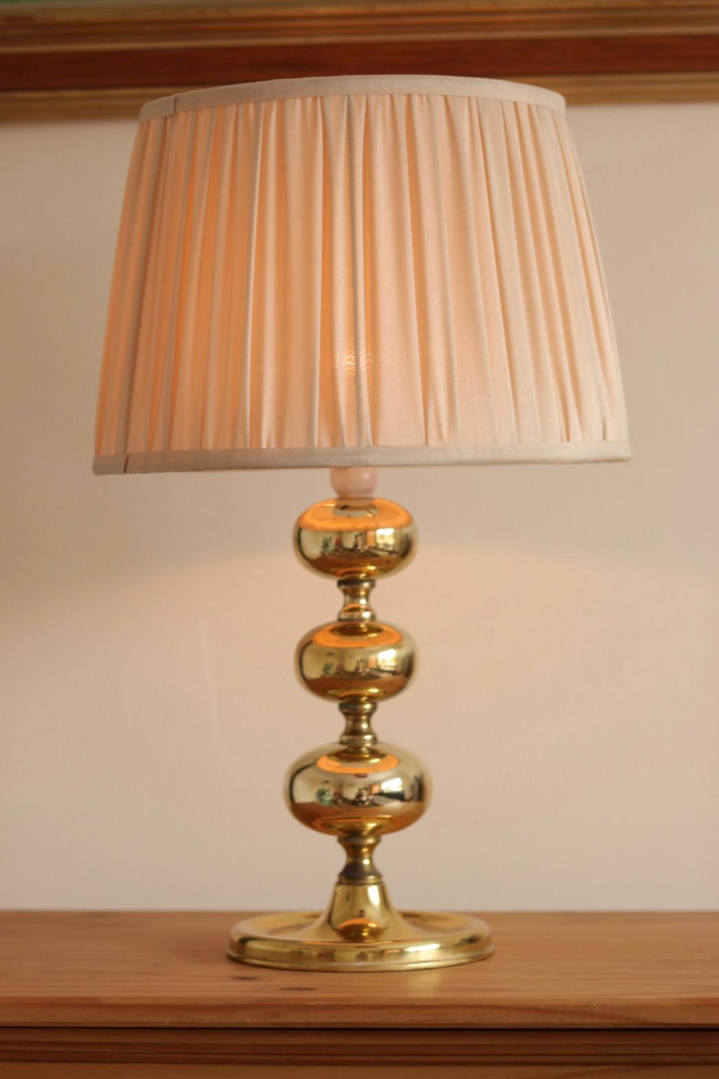 Pair of Swedish Brass Bobbin Table lamp by NAFA Nybro Armaturfabrik AB