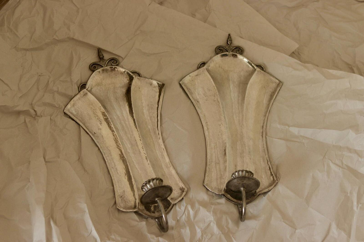 Pair Of Swedish Pewter Sconces By Karin Boström, Linköping Dated 1931