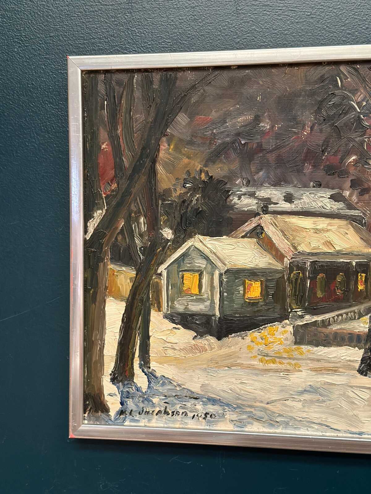 “Winter Landscape with House” by M. L. Jacobson