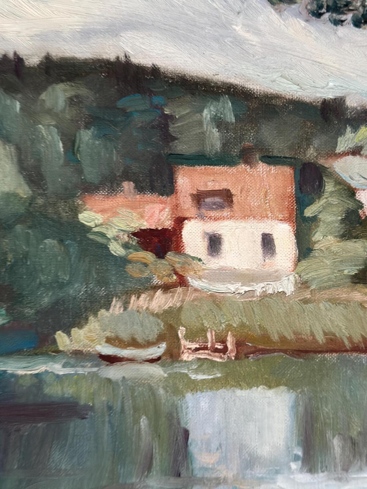 “Lake with Houses” by G. Arner