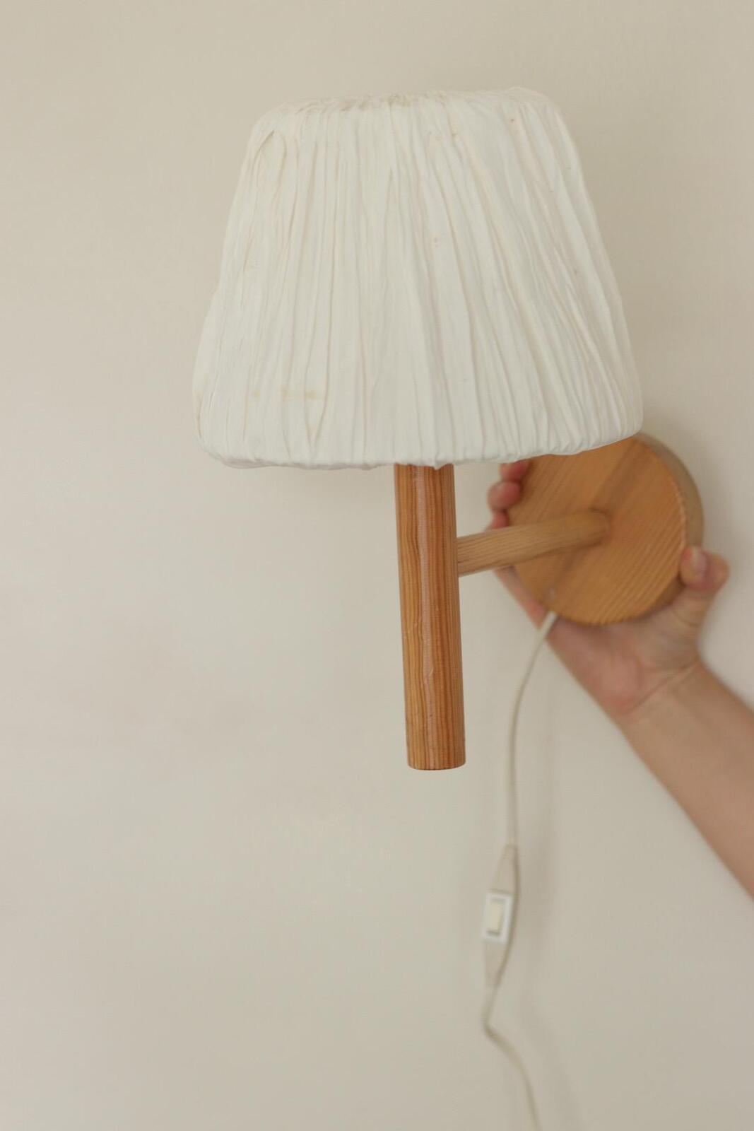 1970/80's Pair of Vintage Pine Wood Wall Lamps by Solbackens Svarveri Hyssna